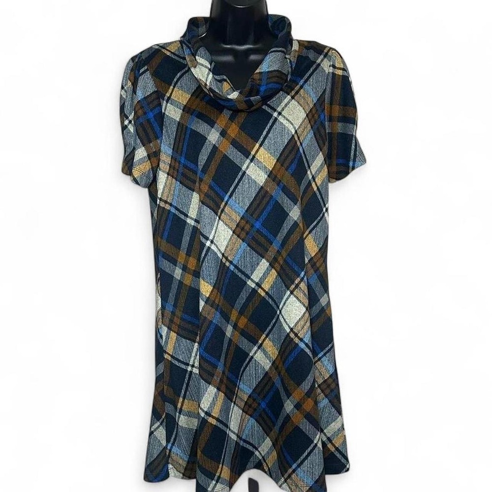 Plaid buttery soft flannel cowl neck mini dress medium